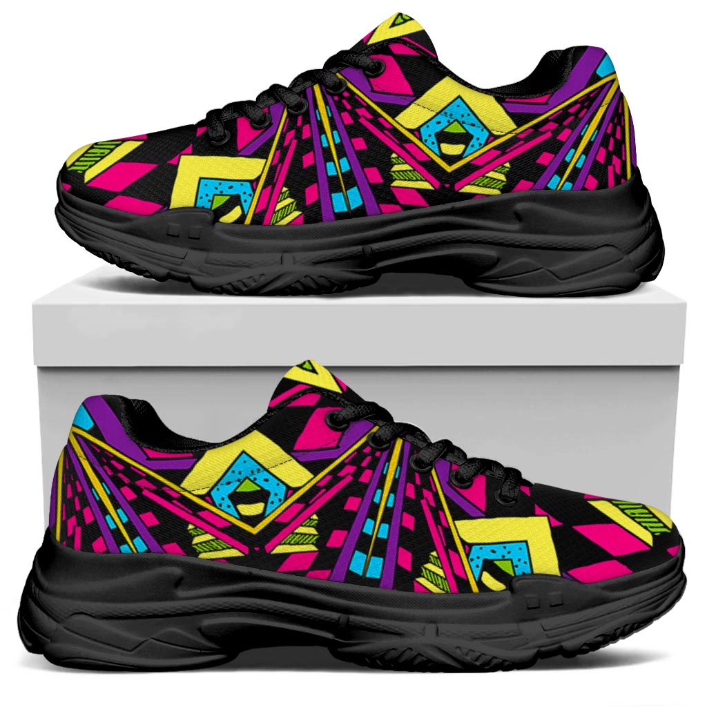 Psychedelic Ethnic Trippy Print Black Chunky Shoes