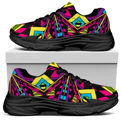 Psychedelic Ethnic Trippy Print Black Chunky Shoes