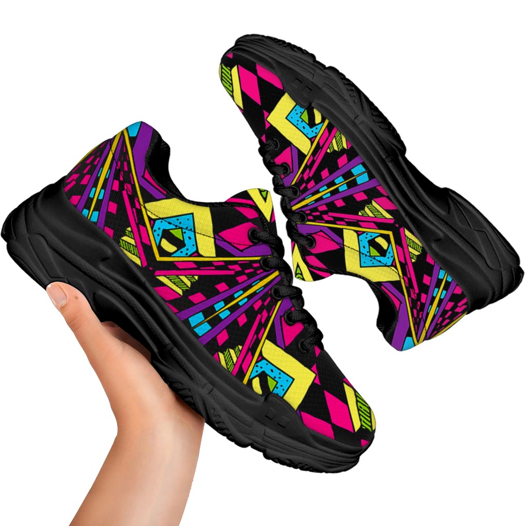 Psychedelic Ethnic Trippy Print Black Chunky Shoes