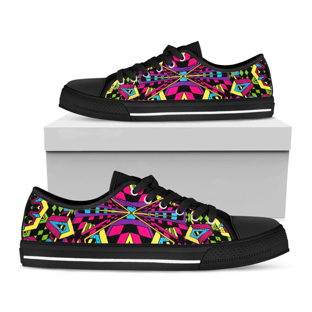 Psychedelic Ethnic Trippy Print Black Low Top Sneakers