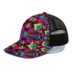 Psychedelic Ethnic Trippy Print Black Mesh Trucker Cap