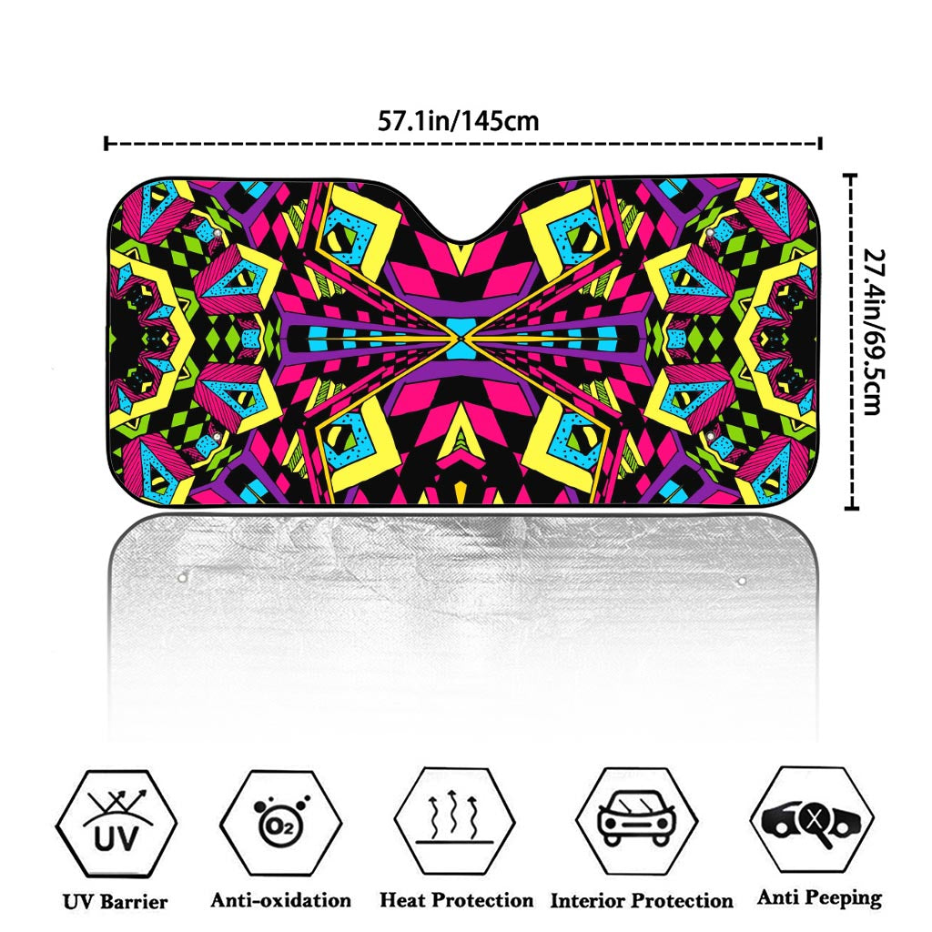 Psychedelic Ethnic Trippy Print Car Windshield Sun Shade