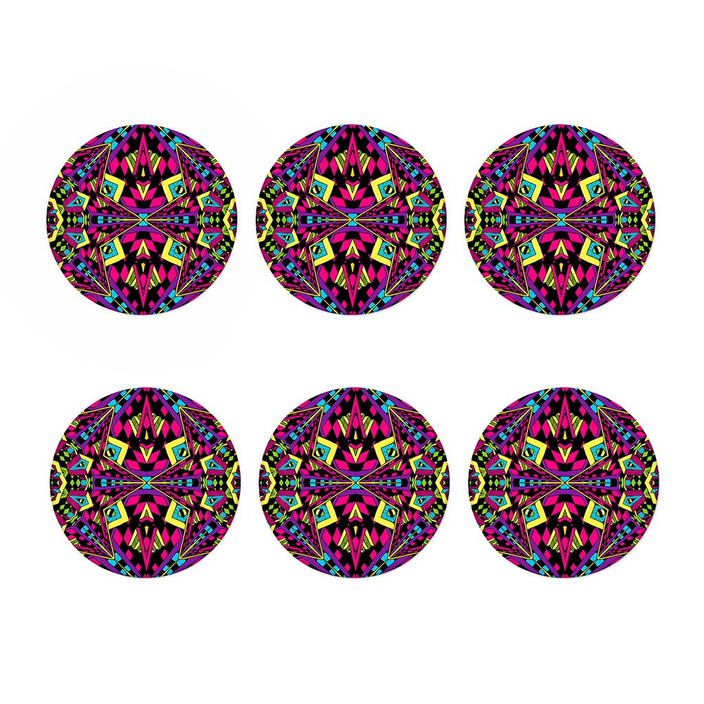 Psychedelic Ethnic Trippy Print Coaster Set