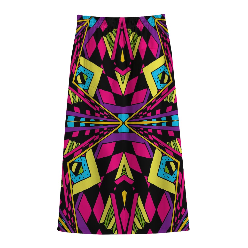 Psychedelic Ethnic Trippy Print Cotton Front Slit Maxi Skirt