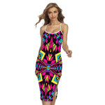 Psychedelic Ethnic Trippy Print Cross Back Cami Dress