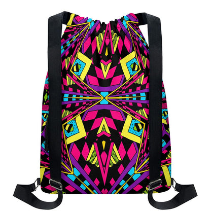 Psychedelic Ethnic Trippy Print Drawstring Backpack