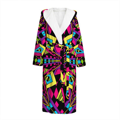 Psychedelic Ethnic Trippy Print Hooded Bathrobe