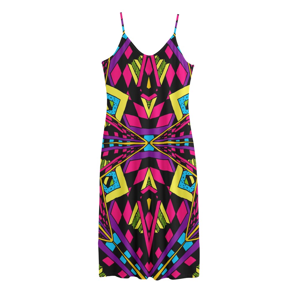 Psychedelic Ethnic Trippy Print Jersey Midi Cami Dress