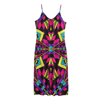 Psychedelic Ethnic Trippy Print Jersey Midi Cami Dress