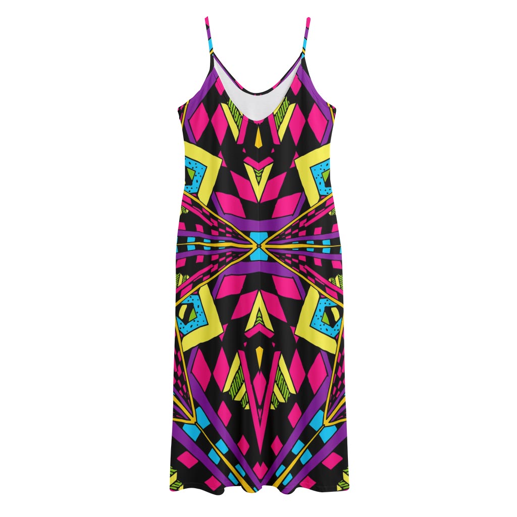 Psychedelic Ethnic Trippy Print Jersey Midi Cami Dress