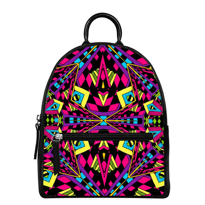 Psychedelic Ethnic Trippy Print Leather Backpack