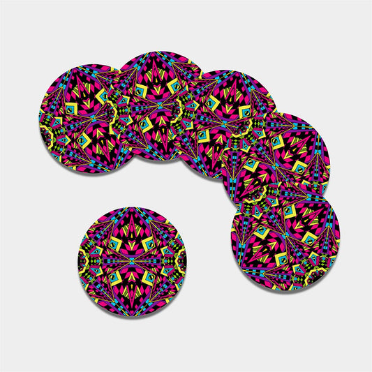 Psychedelic Ethnic Trippy Print Leather Coaster Set