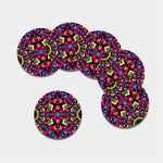 Psychedelic Ethnic Trippy Print Leather Coaster Set