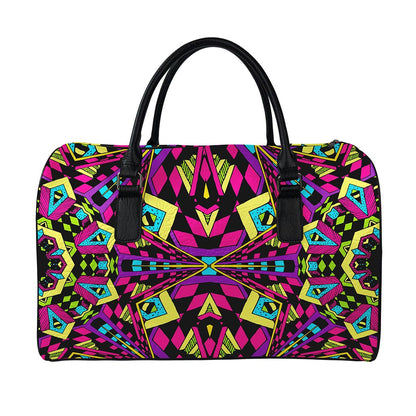 Psychedelic Ethnic Trippy Print Leather Duffle Bag