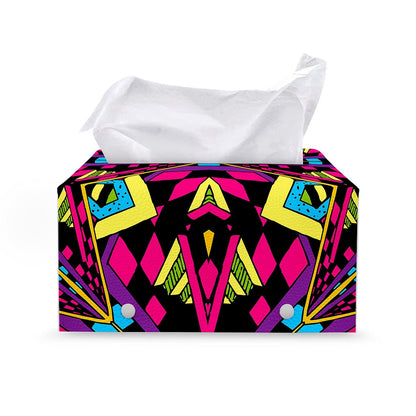 Psychedelic Ethnic Trippy Print Leather Tissue Box Cover