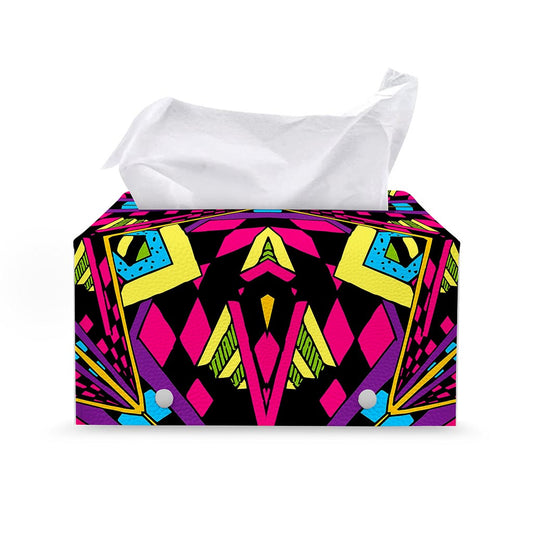 Psychedelic Ethnic Trippy Print Leather Tissue Box Cover