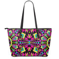 Psychedelic Ethnic Trippy Print Leather Tote Bag With Zipper