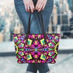 Psychedelic Ethnic Trippy Print Leather Tote Bag