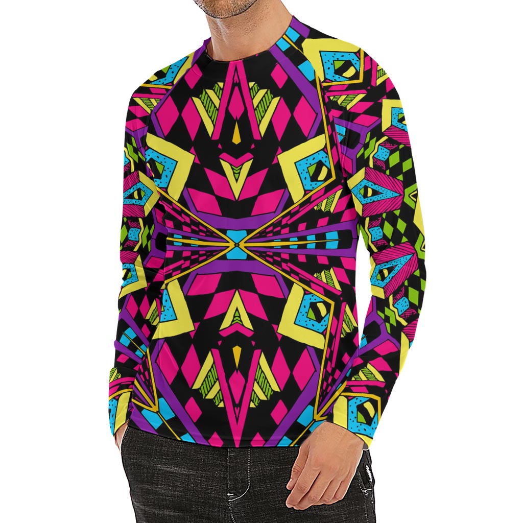 Psychedelic Ethnic Trippy Print Men's Long Sleeve Rash Guard