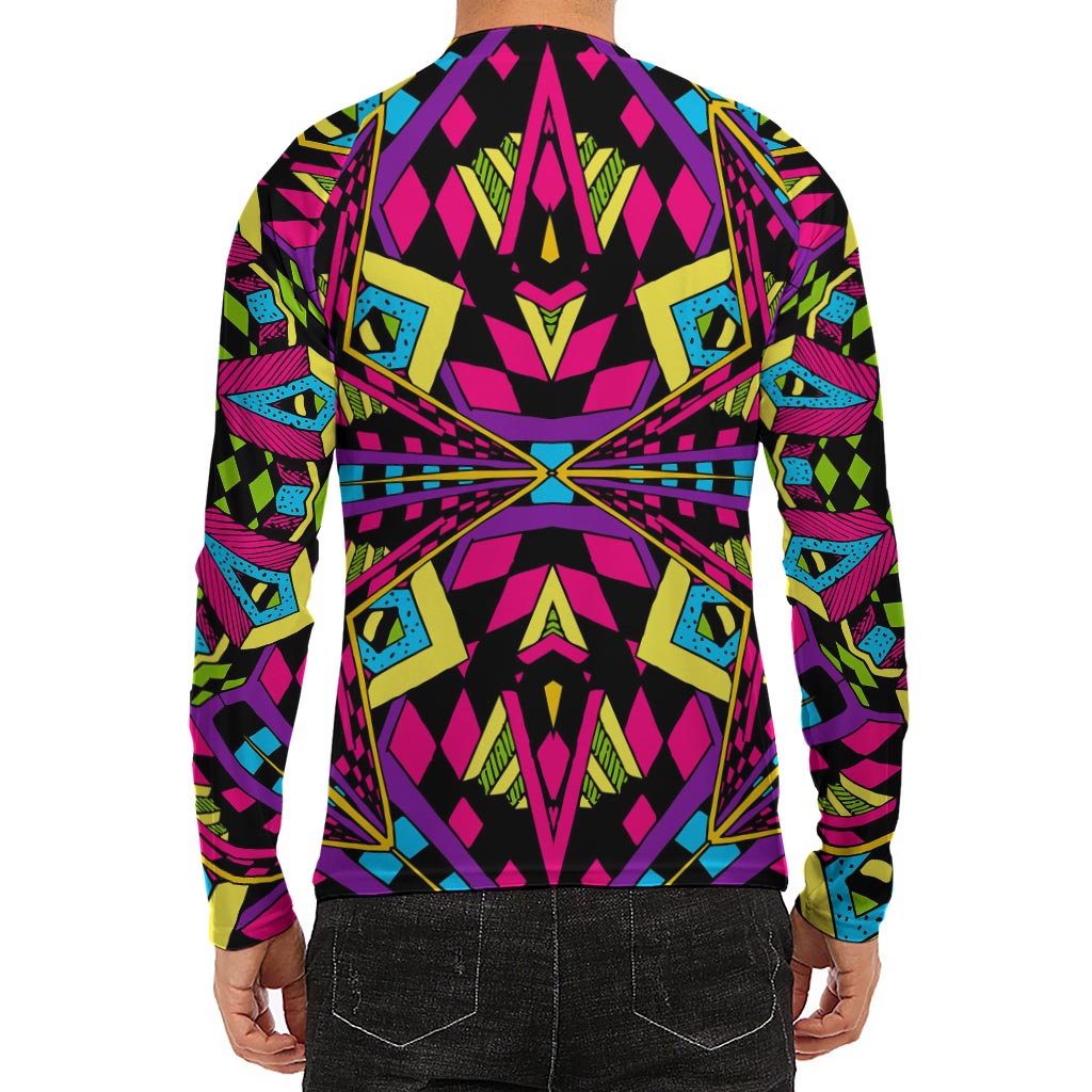Psychedelic Ethnic Trippy Print Men's Long Sleeve Rash Guard