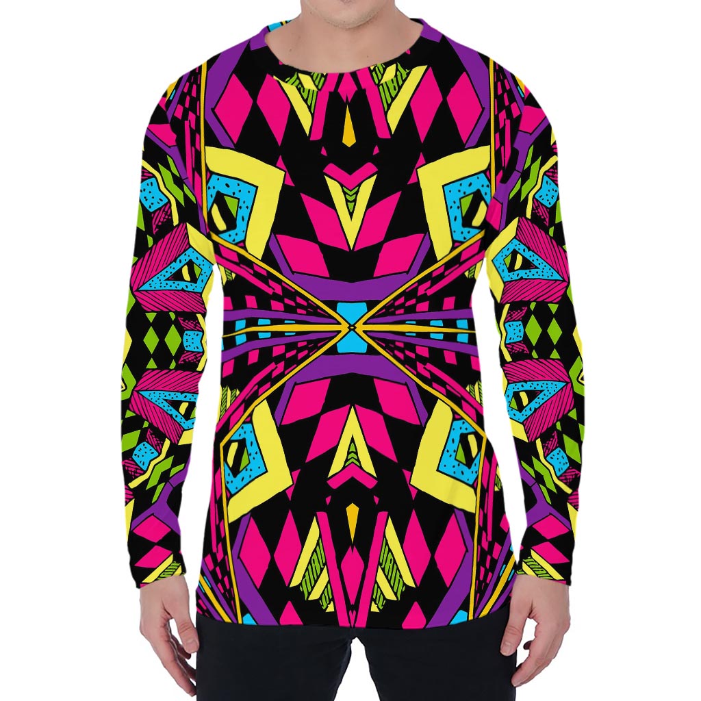 Psychedelic Ethnic Trippy Print Men's Long Sleeve T-Shirt