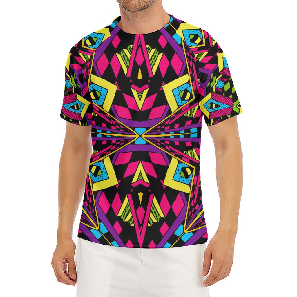 Psychedelic Ethnic Trippy Print Men's Short Sleeve Rash Guard
