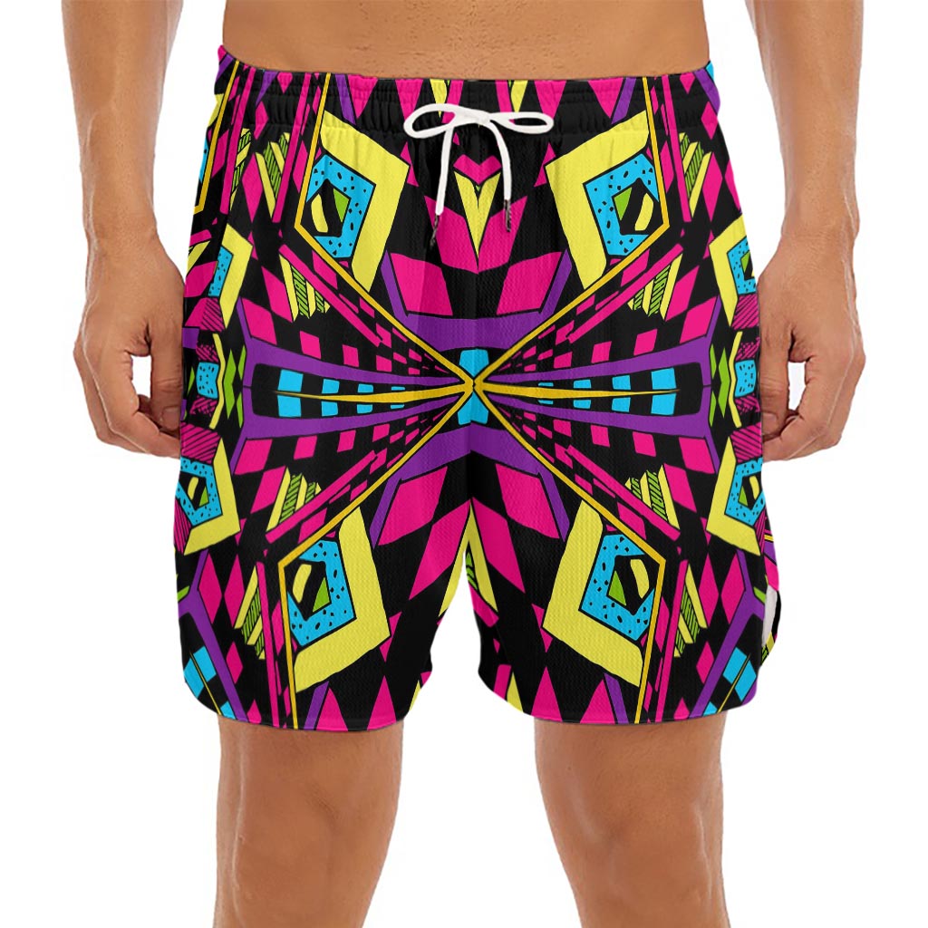 Psychedelic Ethnic Trippy Print Men's Split Running Shorts