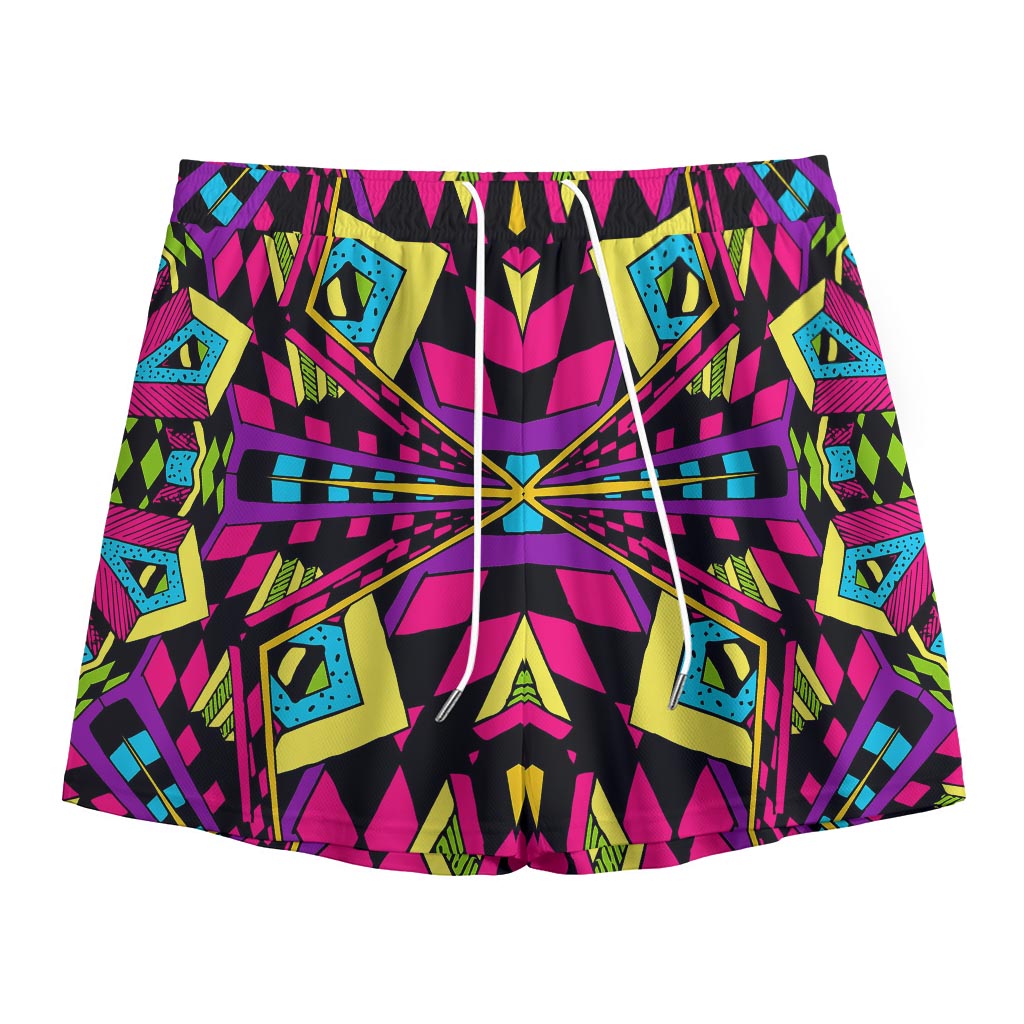 Psychedelic Ethnic Trippy Print Mesh Shorts