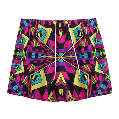 Psychedelic Ethnic Trippy Print Mesh Shorts