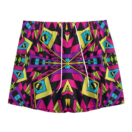 Psychedelic Ethnic Trippy Print Mesh Shorts
