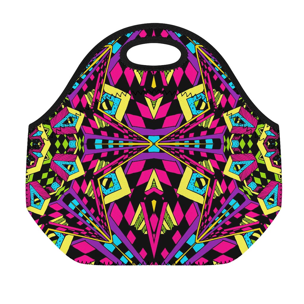 Psychedelic Ethnic Trippy Print Neoprene Lunch Bag