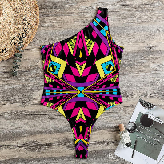 Psychedelic Ethnic Trippy Print One Shoulder Bodysuit