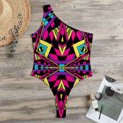 Psychedelic Ethnic Trippy Print One Shoulder Bodysuit