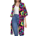 Psychedelic Ethnic Trippy Print Open Front Beach Cover Up