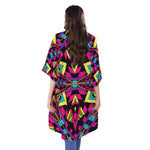 Psychedelic Ethnic Trippy Print Open Front Beach Cover Up