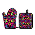 Psychedelic Ethnic Trippy Print Oven Mitt And Pot Holder Set