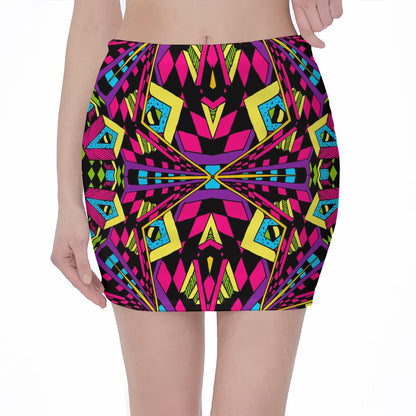 Psychedelic Ethnic Trippy Print Pencil Mini Skirt