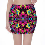 Psychedelic Ethnic Trippy Print Pencil Mini Skirt