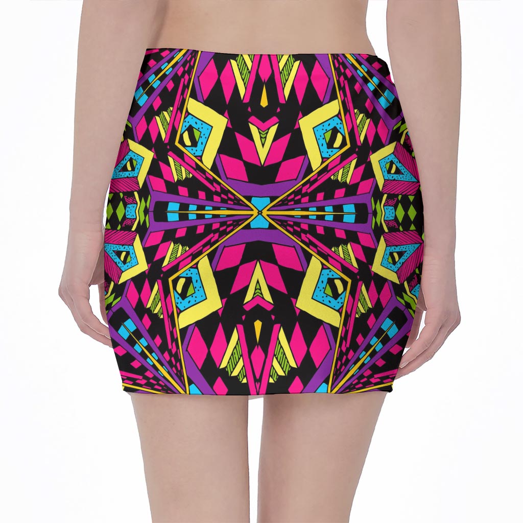 Psychedelic Ethnic Trippy Print Pencil Mini Skirt