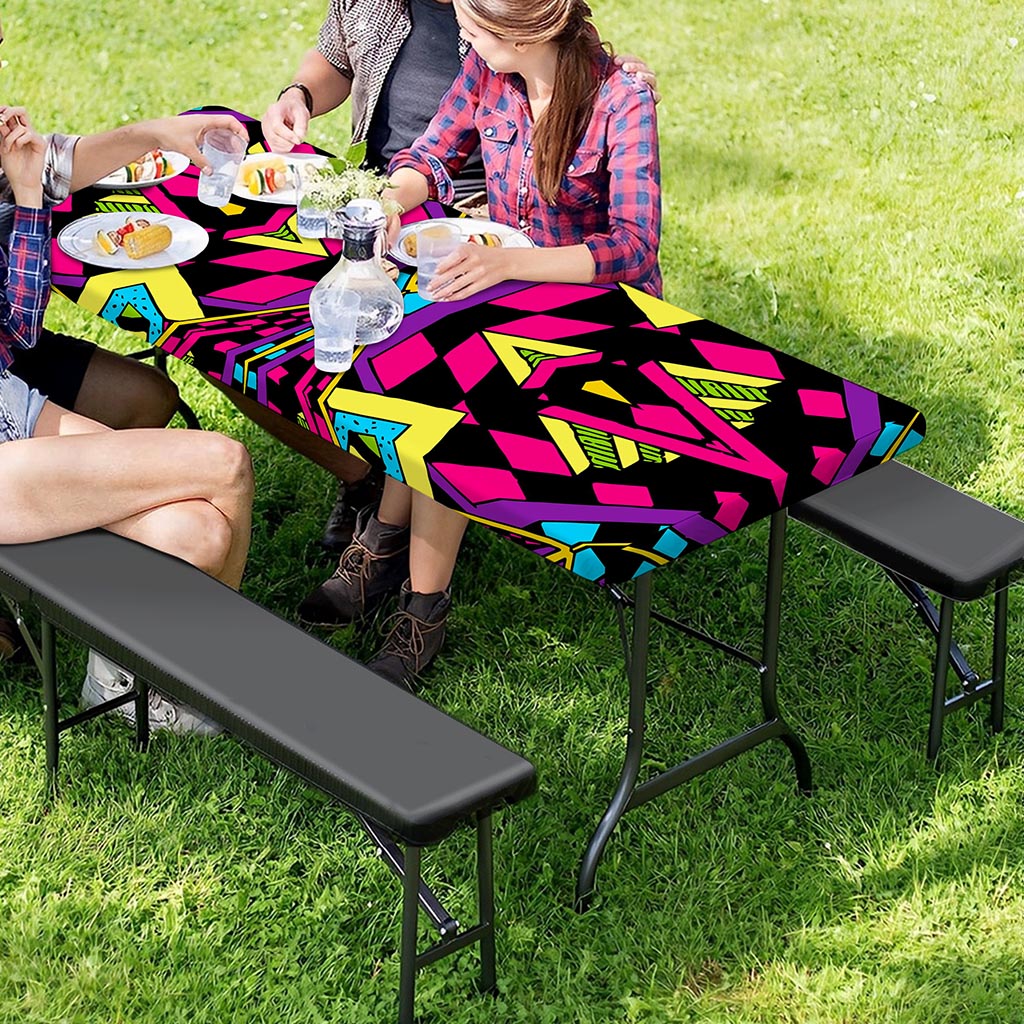 Psychedelic Ethnic Trippy Print Picnic Table Cover
