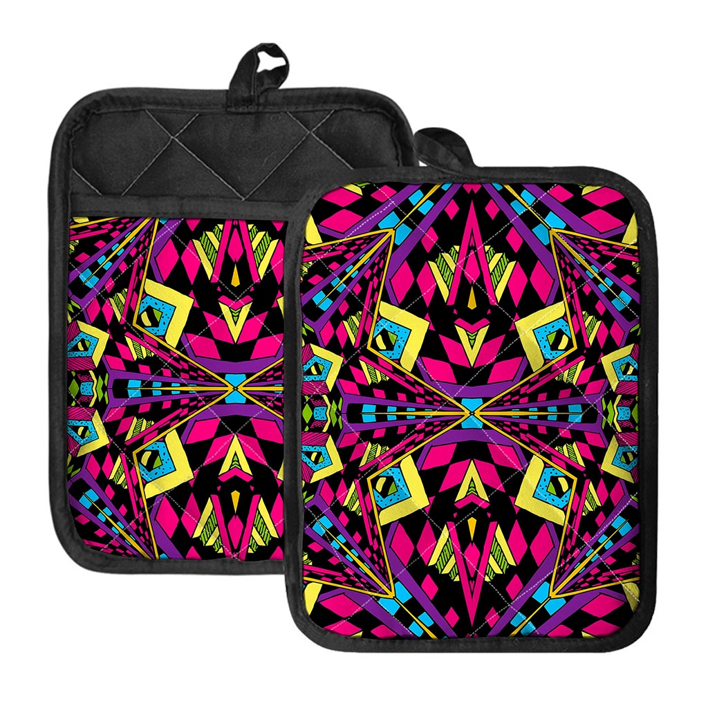 Psychedelic Ethnic Trippy Print Pot Holders With Pocket