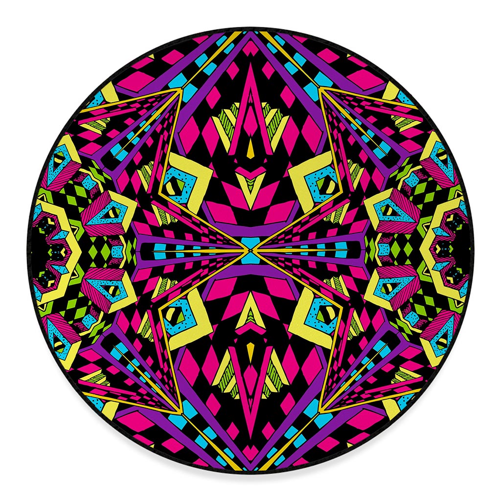 Psychedelic Ethnic Trippy Print Round Floor Mat