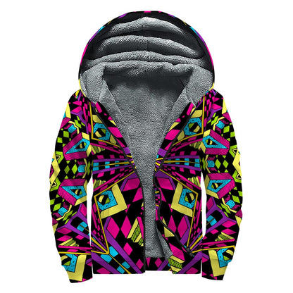 Psychedelic Ethnic Trippy Print Sherpa Lined Zip Up Hoodie