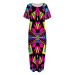 Psychedelic Ethnic Trippy Print Short Sleeve Long Nightdress