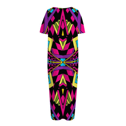 Psychedelic Ethnic Trippy Print Short Sleeve Long Nightdress
