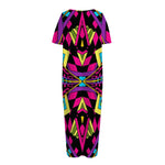 Psychedelic Ethnic Trippy Print Short Sleeve Long Nightdress