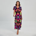 Psychedelic Ethnic Trippy Print Short Sleeve Maxi Dress