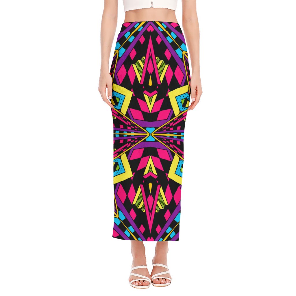 Psychedelic Ethnic Trippy Print Side Slit Maxi Skirt