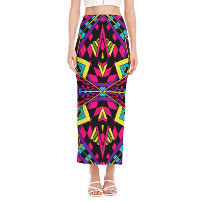 Psychedelic Ethnic Trippy Print Side Slit Maxi Skirt