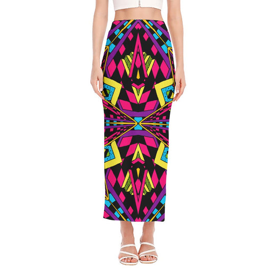 Psychedelic Ethnic Trippy Print Side Slit Maxi Skirt